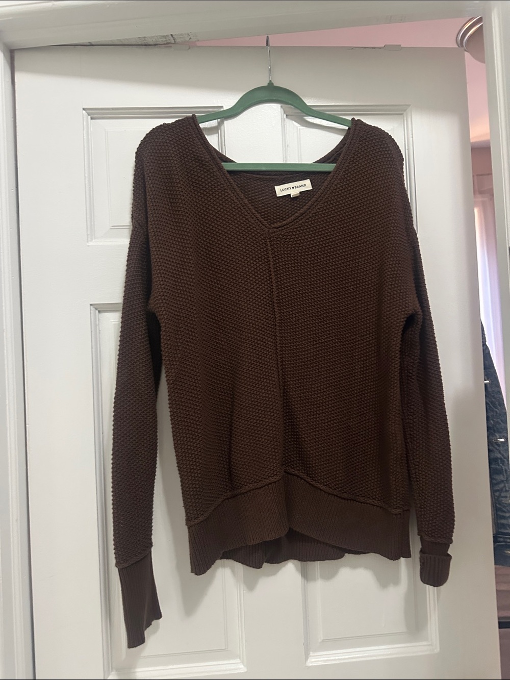 Lucky Brand Women's Chocolate Brown V-Neck Knit Sweater